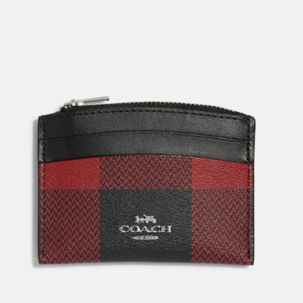 Coach sold out Shaped Card Case With Buffalo Plaid Print